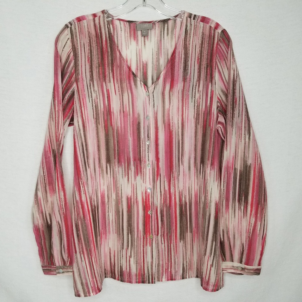J. Jill Button Down Blouse V-neck L/S Stripe Sz S